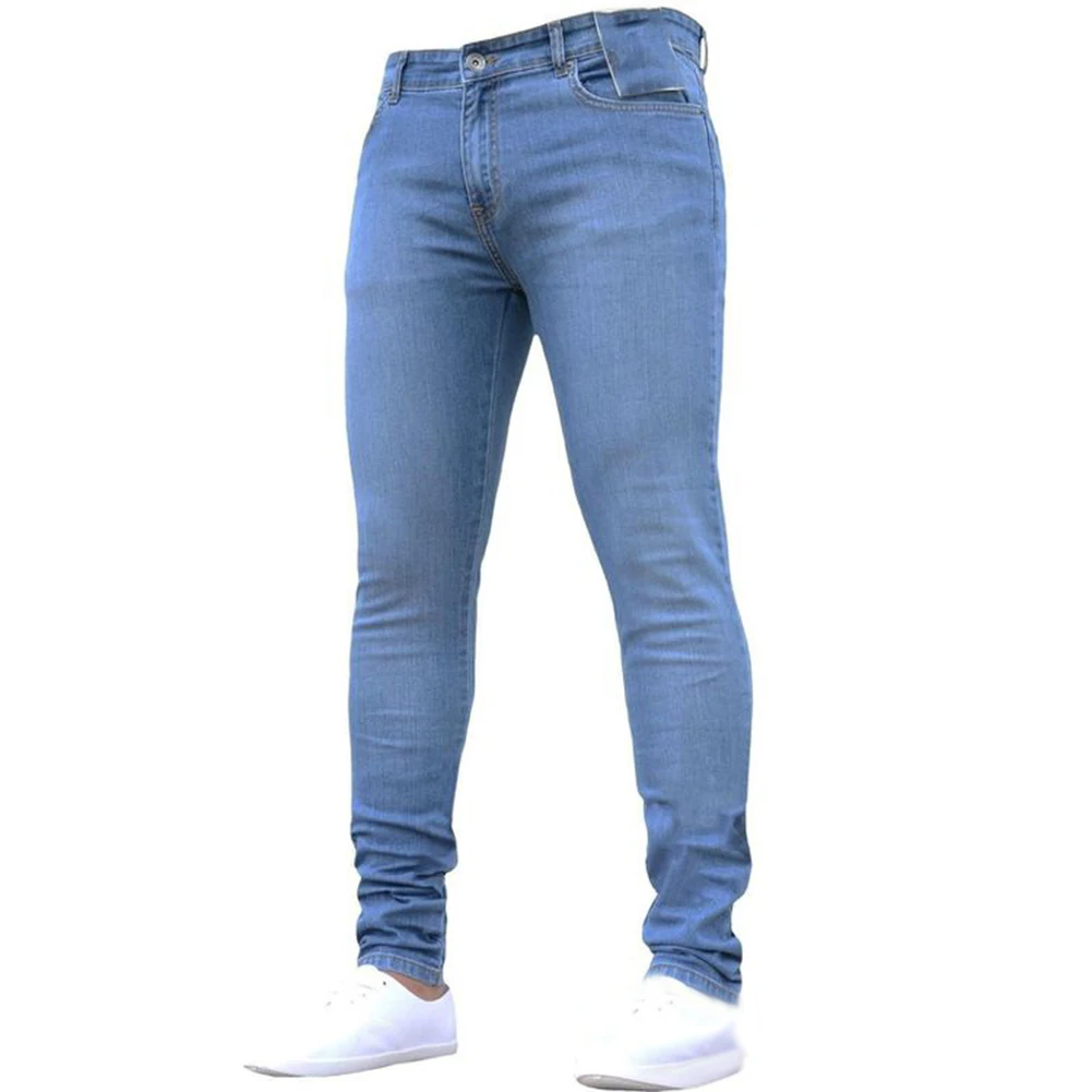 Hot Mens Skinny Jeans 2019 Super Skinny Jeans Men Non Ripped Stretch Denim Pants Elastic Waist Big Size European Long Trousers