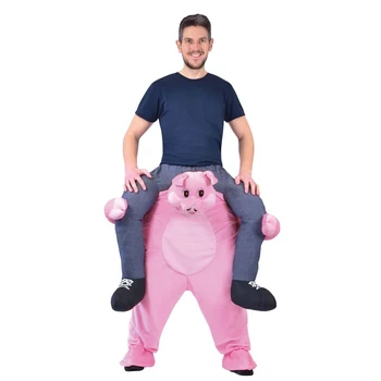 

Woman Men Party Pink Pig Ride on Me Magic Pants Walking Mascot Christmas Halloween Cosplay Costume Animals Carry Back Fake Legs