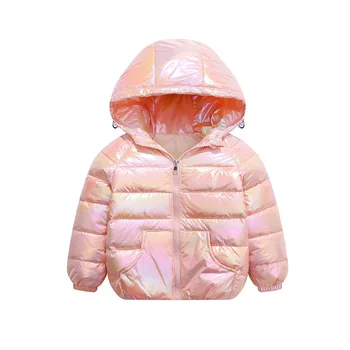 

Children Winter Coat Shiny Girl Jacket Solid Color With Hooded Zipper Windproof 2020 Fashion Baby Down Jacket Girls Coats Winter