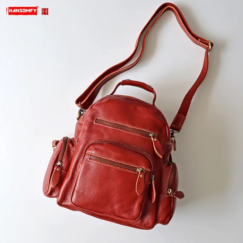

First layer cowhide leather women backpack soft leather ladies shoulder bag female 2019 new multi-pocket large-capacity bags