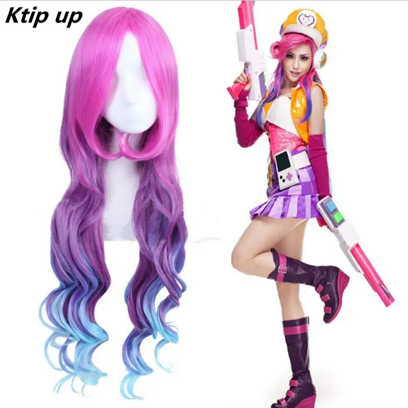 

Ktip Up LOL Miss Fortune For Women Long Curly Wavy Cosplay Wigs 80cm Synthetic Hair Wig Red Purple Blue Multicolor Game