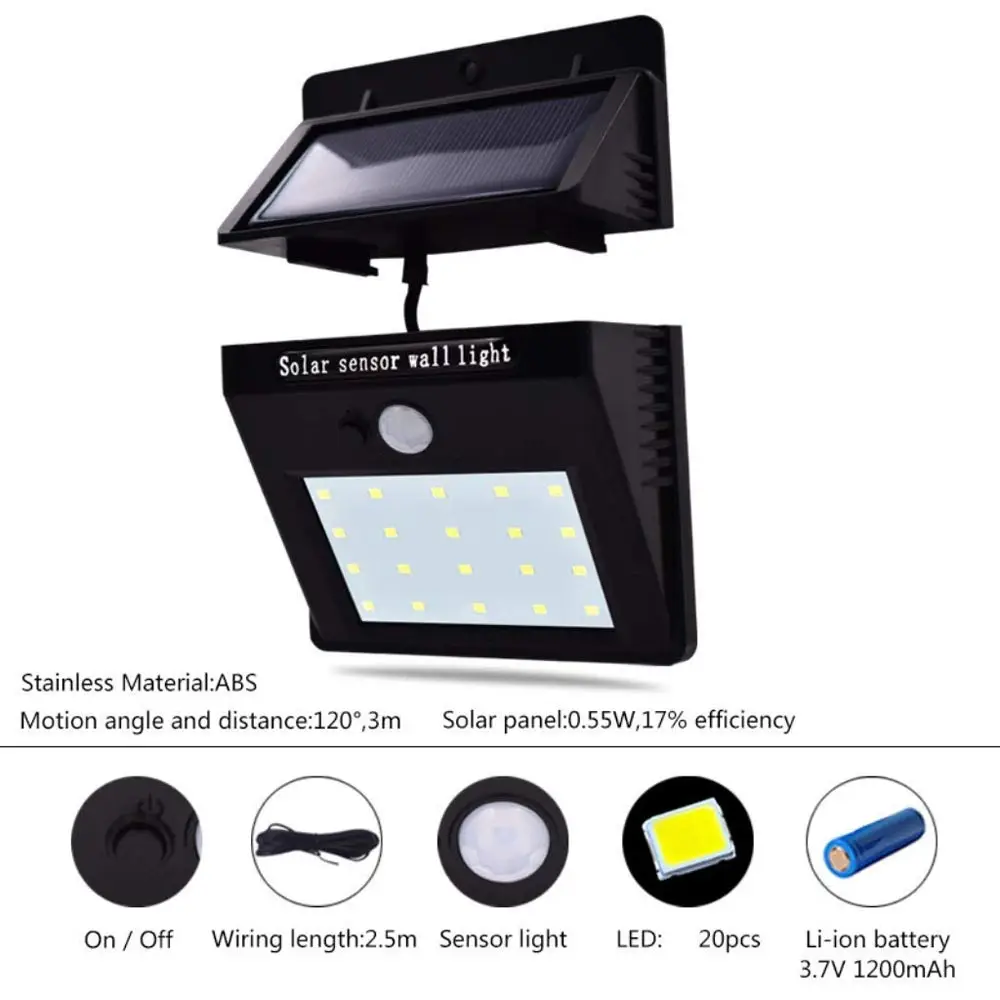 BRELONG 20LED Сплит солнечный светильник Открытый водонепроницаемый датчик движения настенный светильник с автоматическим вкл/выкл сад палуба двор сад