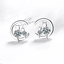 Utimtree Original lindo 925 Plata de Ley circón cristal gato pendientes de tachuela para mujer chica Navidad Fiesta brincos regalo de joyería(China)