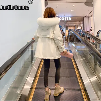 

Long Loose Thickened Down Jacket With Natural Fox Fur Warm Fashion Pockets Coat Female Winter New Basic Hooded Outwear Parkas