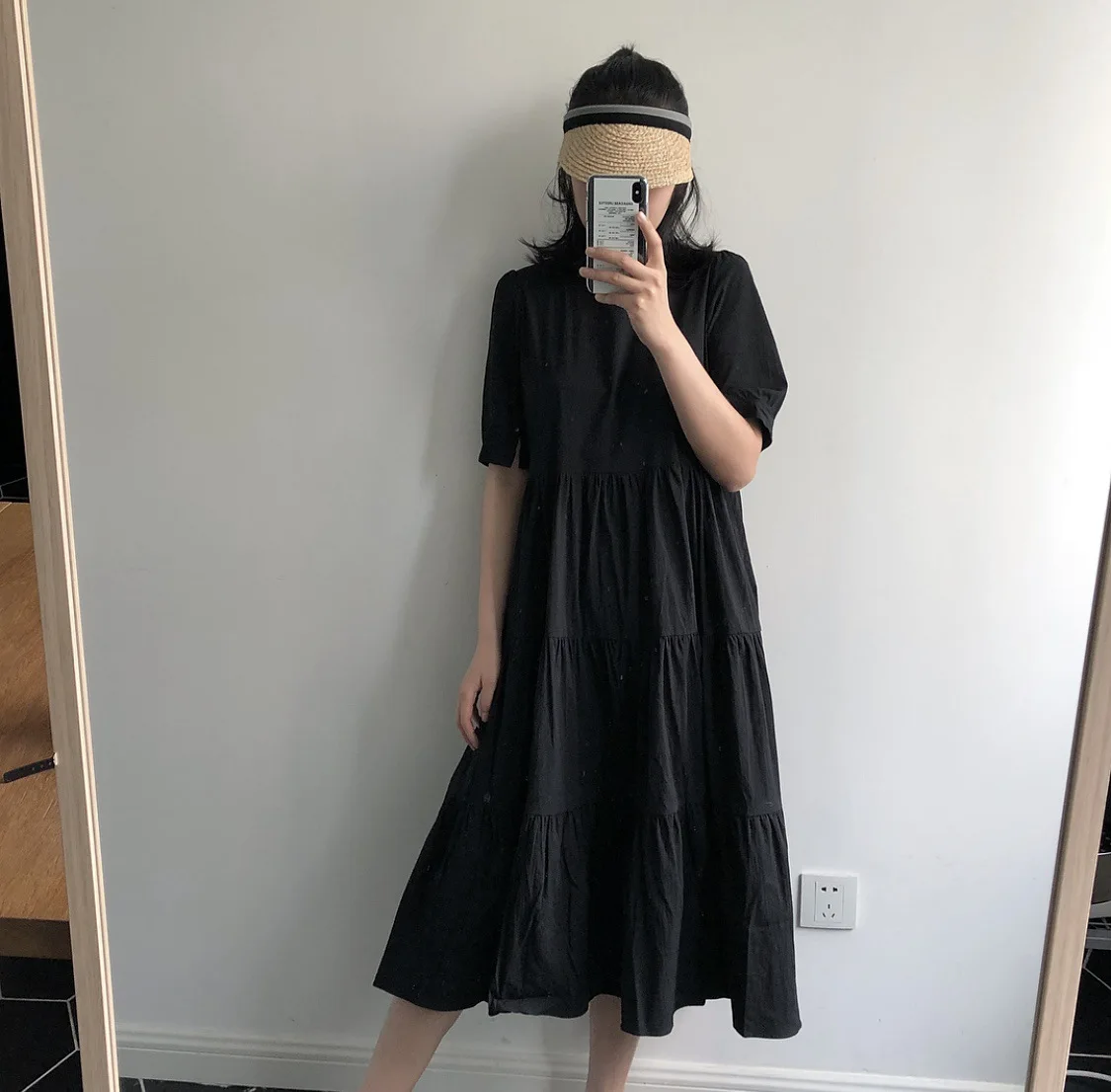 Новинка, летнее стильное платье Normcore, трапециевидная юбка с большим подолом, свободный крой, черно-белое платье в минималистском стиле