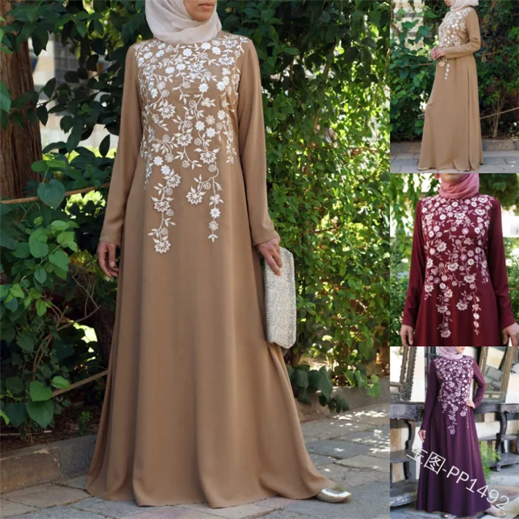 Largo musulmán-estampadas con mangas de gran tamaño vestido de Oriente Medio viento nacional Vestido Mujer ropa islámica vestido de las mujeres