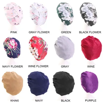 

58cm Satin Bonnets Hair Caps Women Black Wide Elastic Band Floral Print Silky Headwrap Ladies Hair Cover Hat Night Sleeping Cap