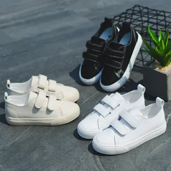 

Spring Autumn Popular Children PU Leather Round Toe Breathable Flats Shoes With Hook&Loop,Unisex Solid Color Casual Shoes