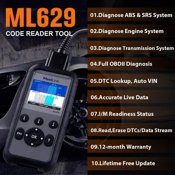 

Autel ML629 Maxi Code Reader ABS SRS Engine Transmission Airbag Diagnostic Tool Auto OBD2 Scanner Free Upgrade Autel ML619 AL619