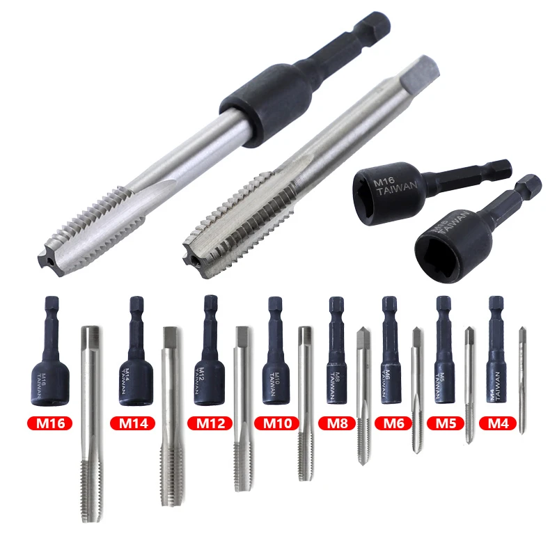 Drillpro M4M16 Screw Tap Socket Adapter 1/4 Inch Hex Shank Machine Tap