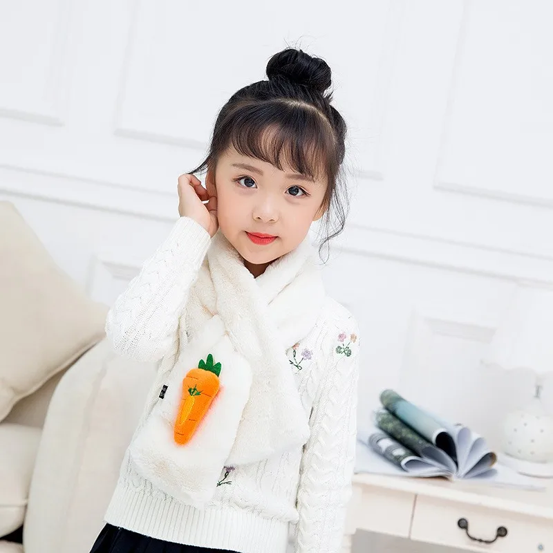 Детский шарф для девочек, плюшевый шарф, милый мультяшный Декоративный Воротник с морковкой, шаль для шеи, теплый зимний шарф