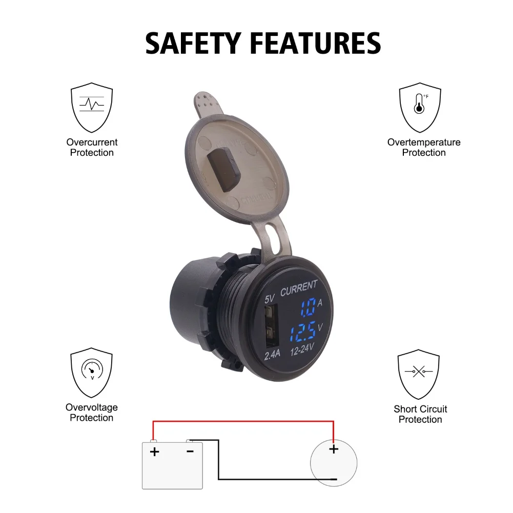 2.4A нового быстрой зарядки USB для мотоцикла телефон Зарядное устройство светодиодный вольтметр амперметр с кабелем