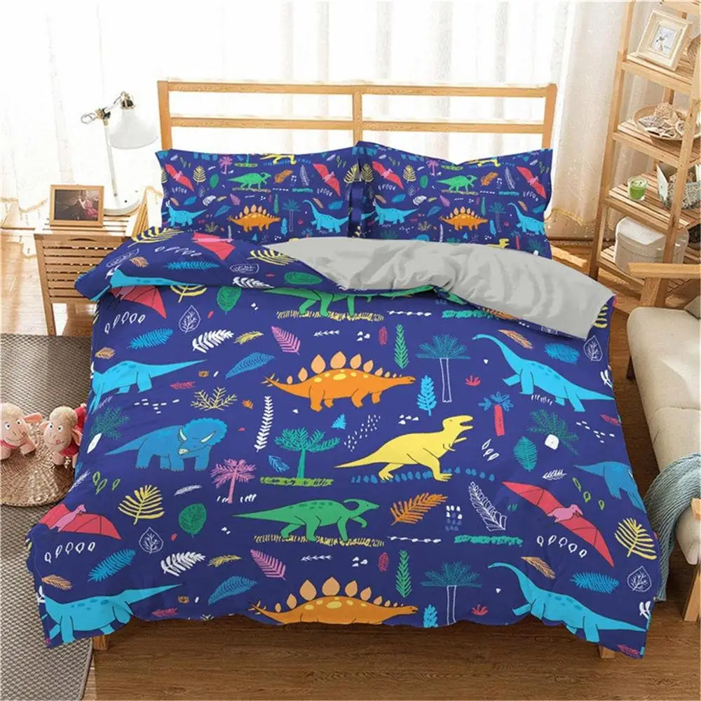 

Boniu Cartoon Dinosaur 3d Duvet Cover Set 2/3pc Queen King Size Bedding Set Bed Set Home Decoration Adults Luxury Bedspread