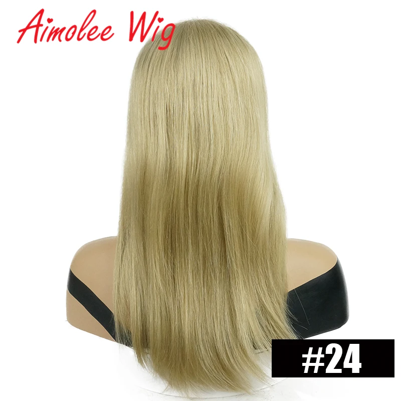 18 дюймов длинные натуральные прямые волосы парик с челкой блонд темно-коричневый Выделите человеческие волосы смесь синтетический парик для женщин дышащий парик - Цвет: #24