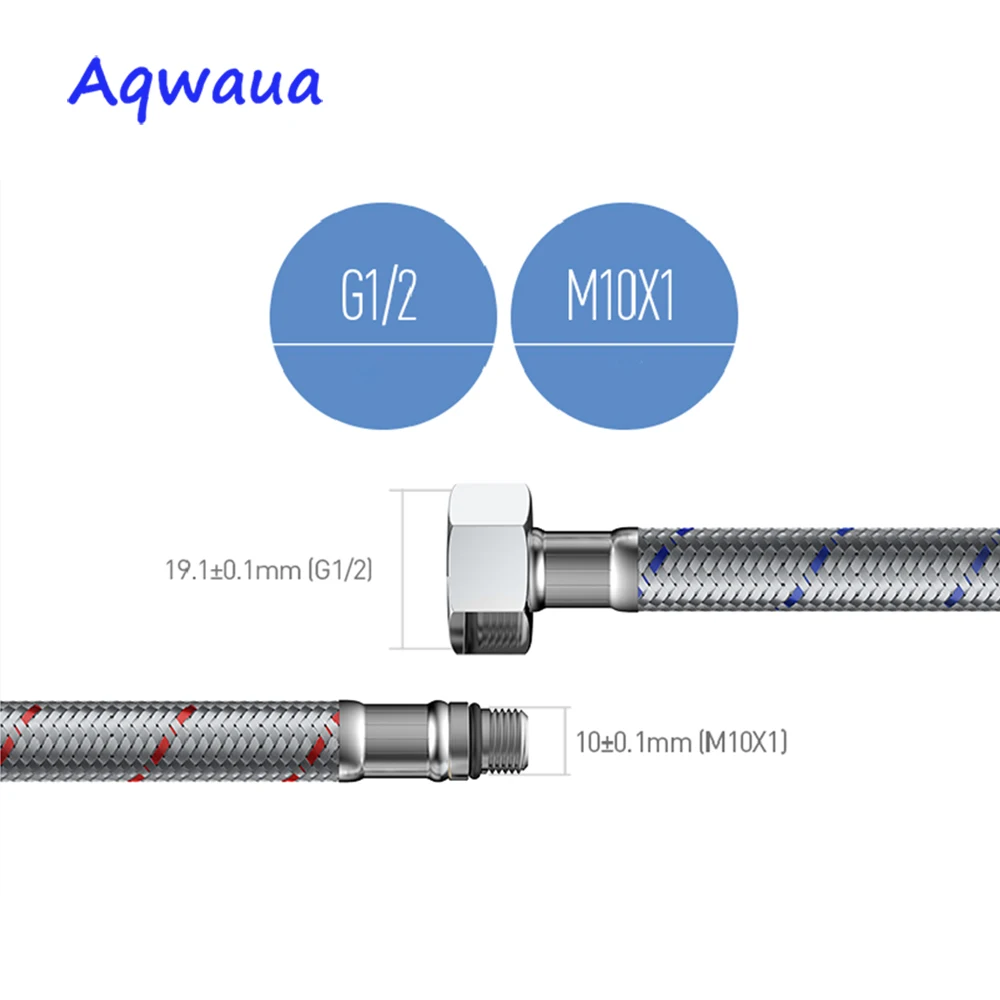 Aqwaua Faucet Hose 1 Pair Cold and Hot Water Mixer Water Supply Flexible Pipe Crane Hoses 40/50/60CM