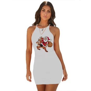 

2020 Beach Holiday Dress Women Casual Christmas Print Elegant Boho Dress Sleeveless O-neck Sexy Mini Bodycon Club Party Vestidos
