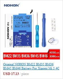 nohon аккумулятор BM10 BM20 BM31 BM32 BM35 для Xiaomi Mi 1 1S 2 2 S 3 4 4C запачасти замены lcd мобильного телефона Bateria высокое Ёмкость