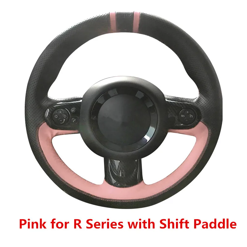 Ручной пошив из натуральной кожи чехол на руль автомобиля Противоскользящий для Mini Cooper R Series R55 R56 R57 R60 R61 Стайлинг - Название цвета: Pink 1