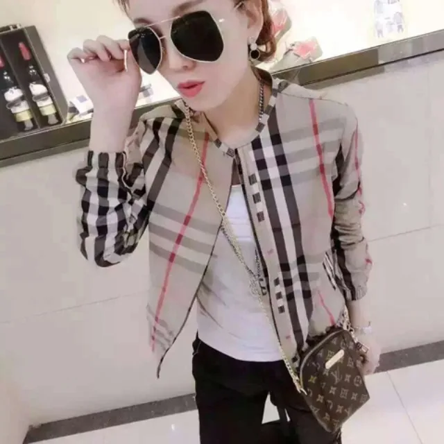 

Spring and Autumn Plaid Coat Women's Long-Sleeved Sun-Proof Clothing Spring Loose Jacket Student Large Size Dress