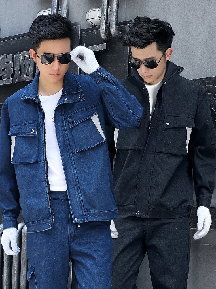 

Denim work suit for men ironed welding work suit for welders wear resistant and thick denim welding work suit