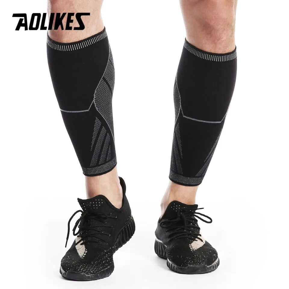 calf support 1pcs 1 шт. эластичные наколенники черные наколенники бандаж артрит ног травма тренажерный зал рукав эластичная повязка лодыжки бандаж Suppo - Цвет: calf support 1pcs