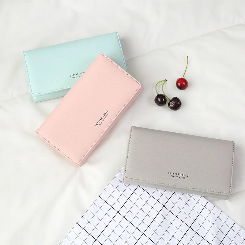 

Wallet Women's Long Korean-style Simple Wallet Buckle Students Leather Wallet Versatile Clutch Zipper Mobile Phone Bag