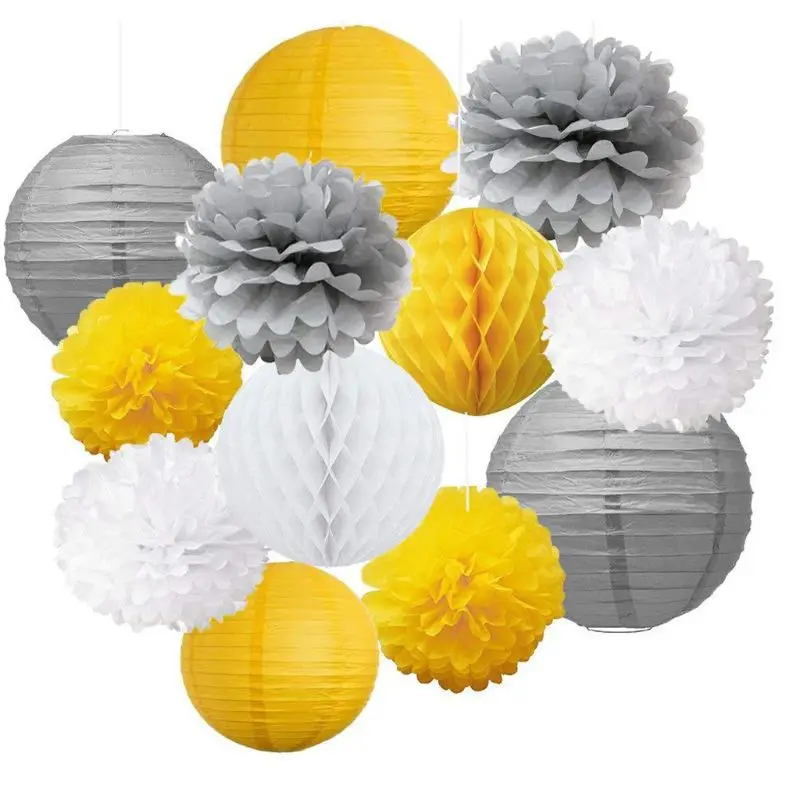 B 12 шт./компл. 12 шт./компл. красочные Бумага фонари Pom Poms, Цветок шары диаметром День рождения свадебное украшение дома висит 3 - Цвет: B