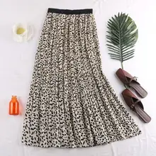 Женские винтажные плиссированные юбки с геометрическим принтом, трапециевидная юбка с эластичной талией и леопардовым принтом, женские миди юбки с высокой талией