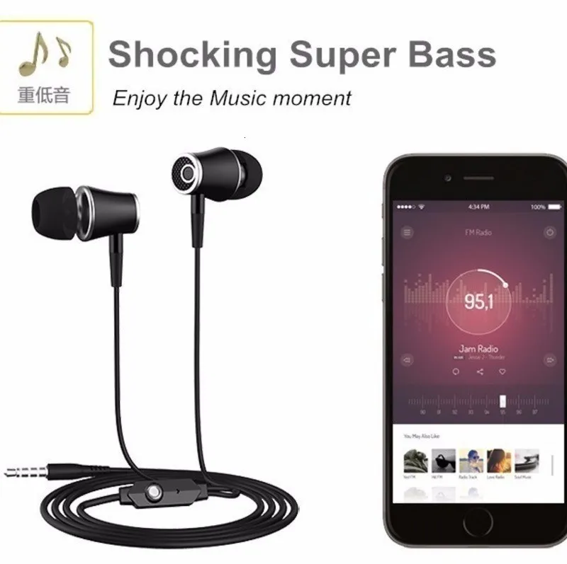 Earphone With Cable In Ear Wired Earphones With Microphone Handsfree Shocking Bass Headset 3.5mm Universal Music Earbuds For MP3