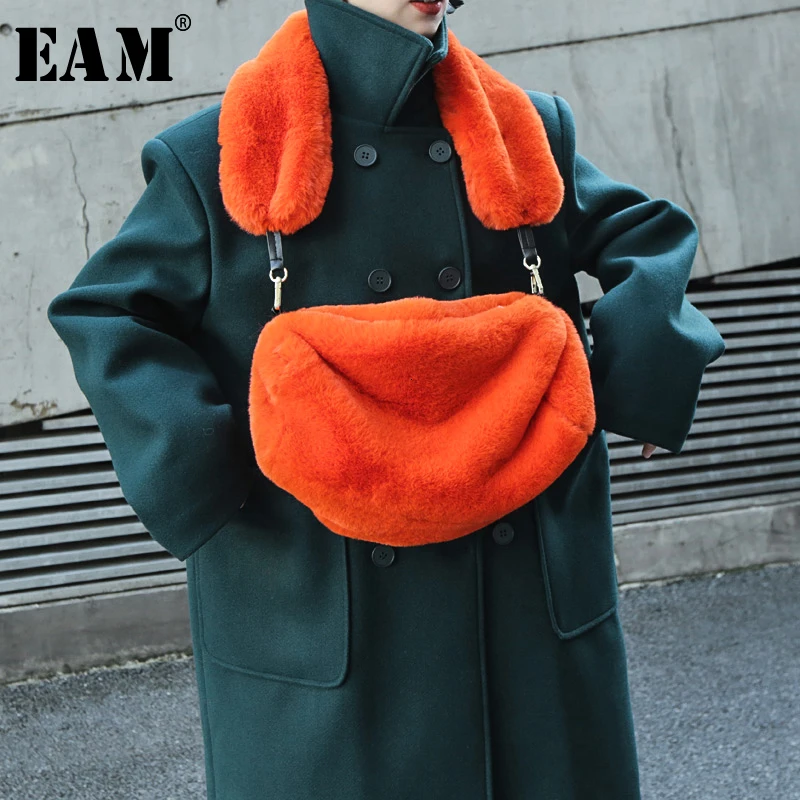 [EAM] Women New Fur Mini-bag Two Ways Wear Orange Personality Accessories Fashion Tide All-match Spring Autumn 19A-a811