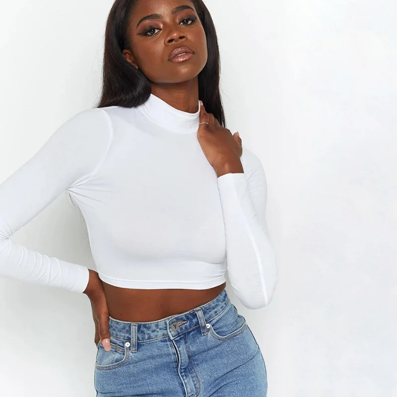 white long sleeve crop top turtleneck
