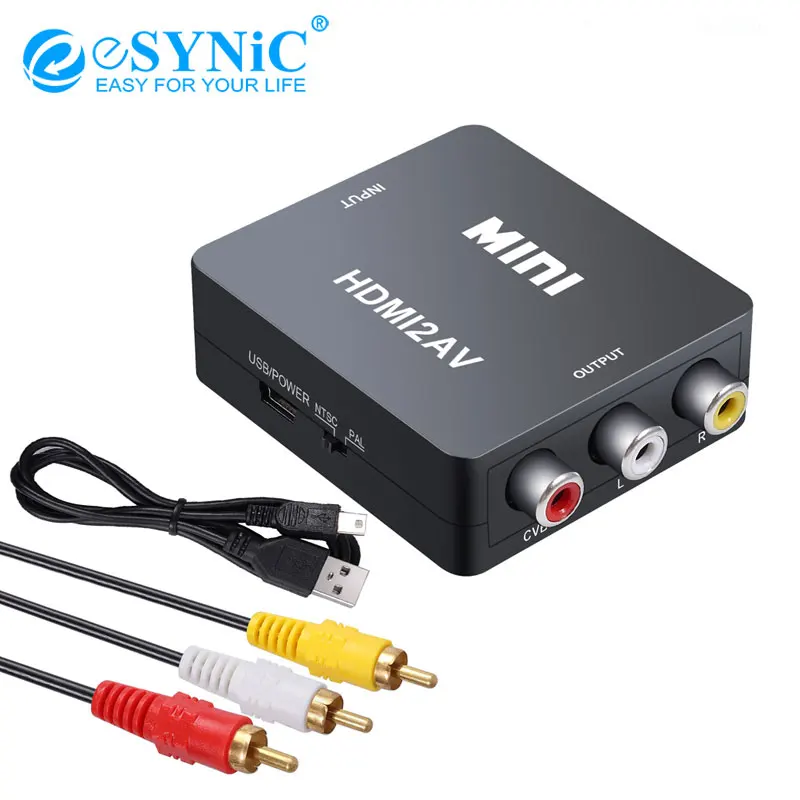 Преобразователь eSYNiC Mini HDMI в AV 1080P 3RCA CVBs композитный видео аудио адаптер с USB