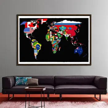 

150x225cm World Map Made Up Of National Flags Pattern Non-woven World Map For Home Office Wall Decor