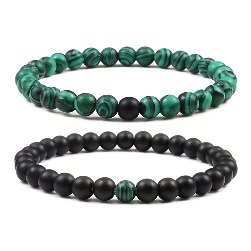 

Couple Distance Bracelet Charm Malachite Matte Black Lava Natural Stone Beaded Bracelets for Women Men Friendship Gift Jewelry