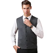 Высокое качество Осень Новые мужские свитера без рукавов с v-образным вырезом жилет зимний шерстяной жилет мужской кардиган с v-образным вырезом вязаный свитер