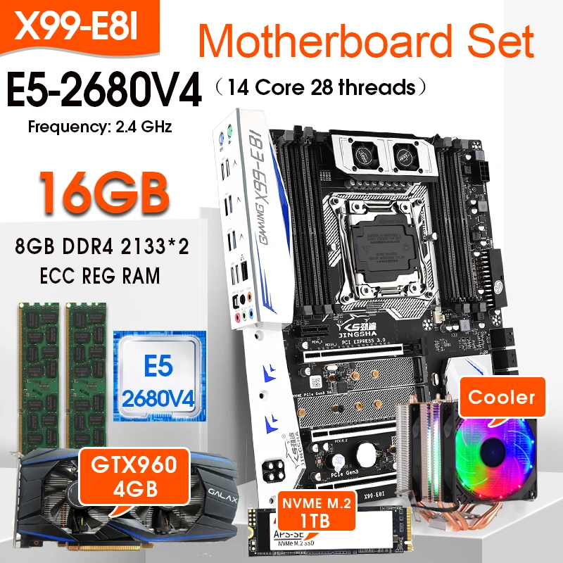 Флэш-память X99-E8I E5 2680 V4 2 шт. 8 ГБ 2133 = 16 с 1 ТБ M.2 SSD GTX960 4 Гб + охладитель | Компьютеры и
