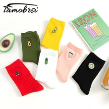 С рисунком из мультфильма симпатичное детское Цветочное платье с вышивкой фрукты, авокадо персикового цвета, милые короткие носки в Корейском стиле уличная Для женщин носки теплые смешные короткие зимние удобные носки из хлопка