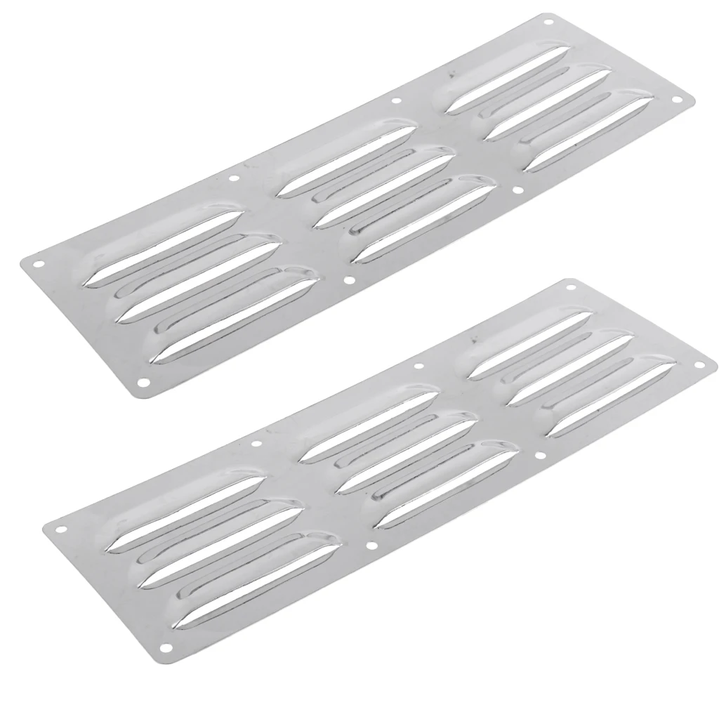 2pcs Louvered Air Grilles, Boat Marine Airflow Vent Grill Replacement Part for RV Caravan - Stainless Steel (Silver)