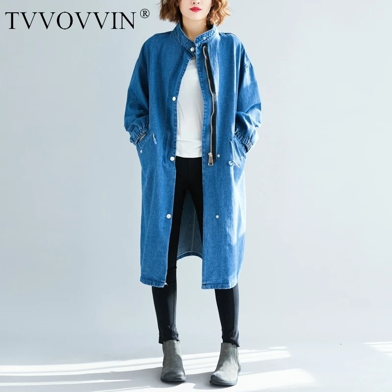TVVOVVIN джинсовое, в Корейском стиле Тренч для женская обувь на застежке-молнии Осень Женская ветровка дикий Повседневное женская одежда F166