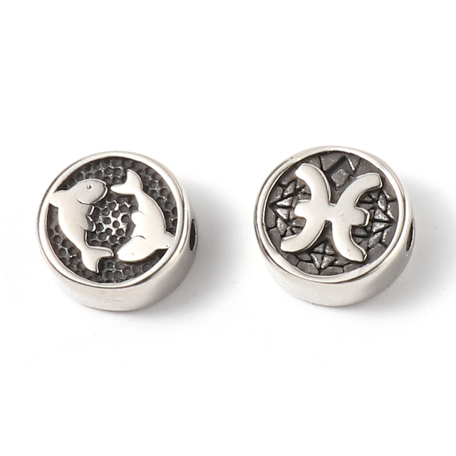 Of Zodiac Constellations Beads Gunmetal Stainless Steel Beads For Jewelry Making Round Taurus Pattern Beads 10mm Dia