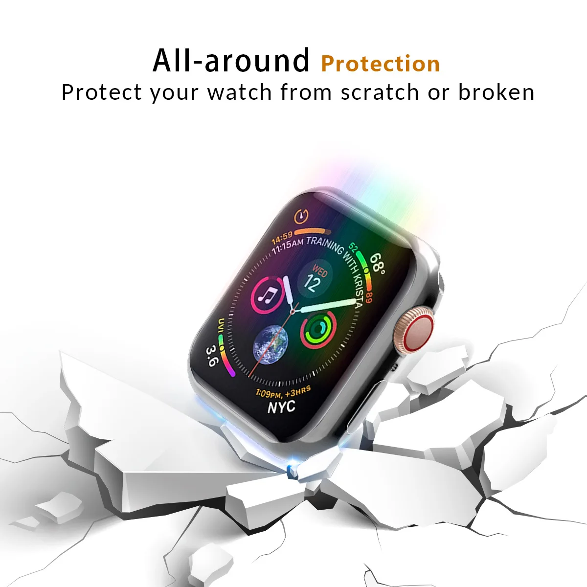 360 Тонкий чехол для часов Apple Watch, чехол 42 мм, 38 мм, мягкий прозрачный ТПУ защитный экран для iWatch 5, 4, 3, 44 мм, 40 мм, водонепроницаемый корпус