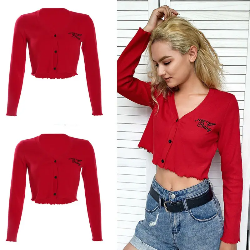 

2019 Fashion Womens Ladies Sweaters Chunky Cable Knitted Cardigan 3 Button Long Sleeves Crop Top Short Sweaters