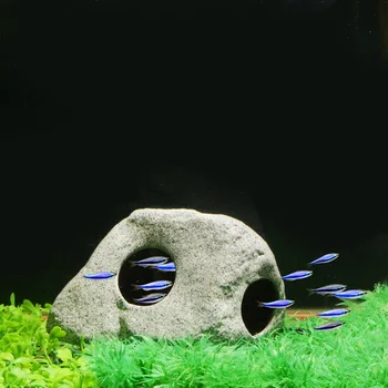 

Saim Fish Tank Decor Ceramic Gray Simulation Stone Small Hole Shrimp Breeding Cave Fish Spawn Cave Shelter Aquarium Accessories