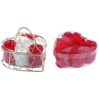 

12 Pcs Scented Bath Soap Rose Petal in Heart Shape Box for Wedding Party Gift - 6Pcs Red & 6Pcs Red+White
