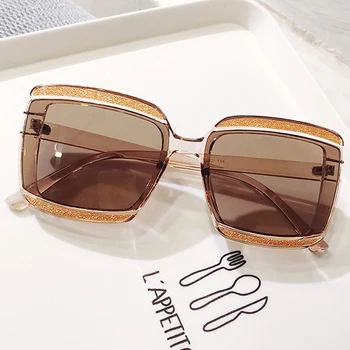 

Polarized Crystal Shiny Frame Sunglasses For Women 2020 Luxury Brand Oversized Square Sun Glasses Female Elegant Gradient Shades