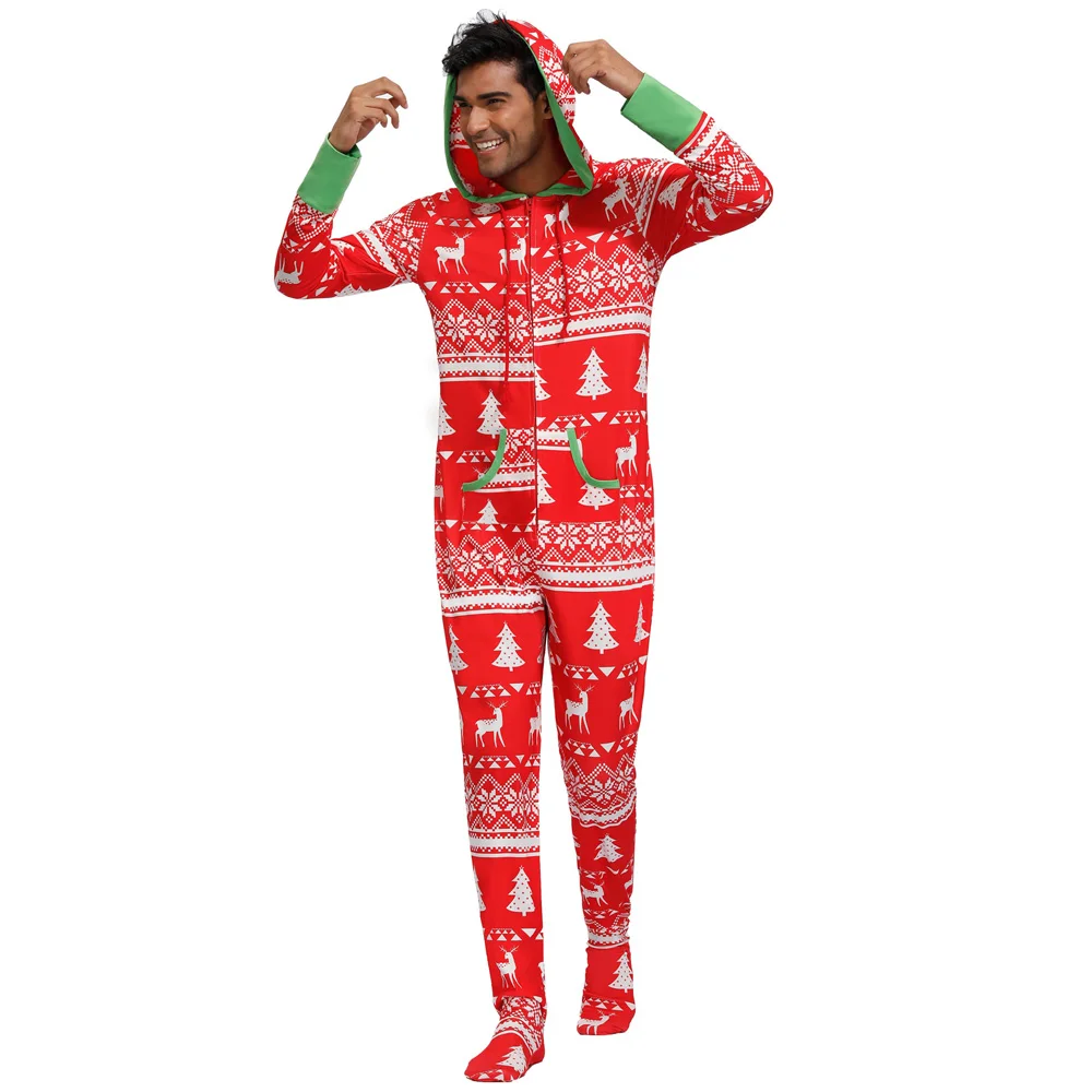 Zexxxy новогодняя пижама новогодняя снежинка шаблон 2 шт Xmas взрослые мужчины и женщины теплая пижама с капюшоном новогодняя пижама PJS набор - Цвет: Red