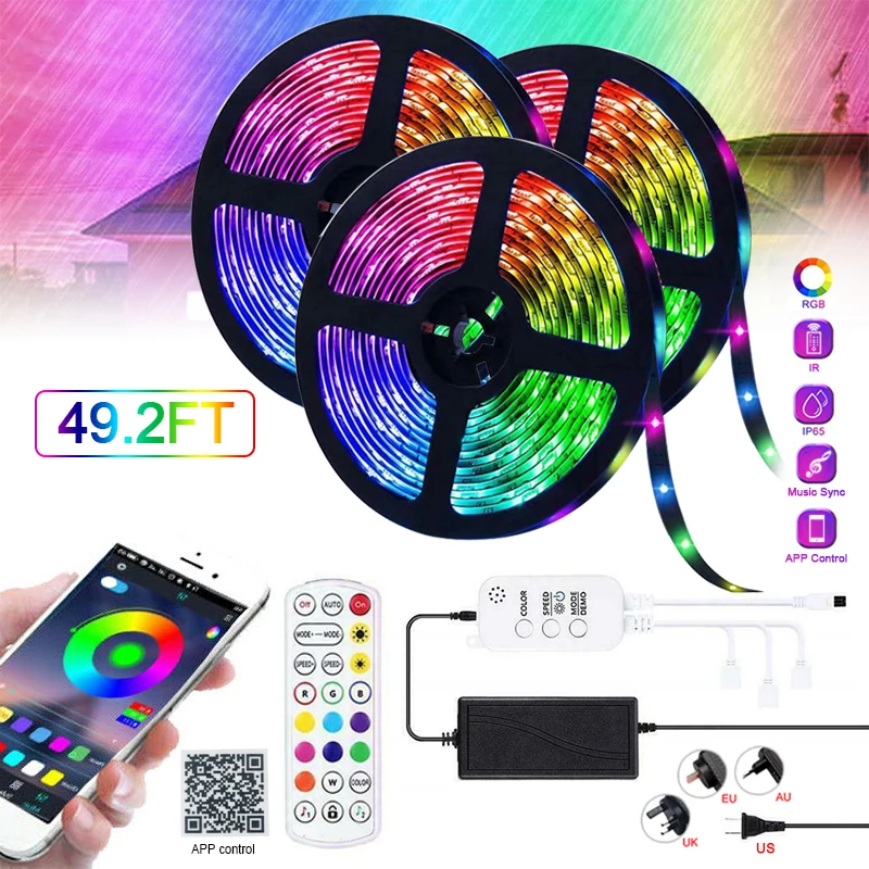 

LED Strip Light RGB 5050 Music Sync Bluetooth Light Strip Waterproof Sound Sensor APP Control Flexible Tape Backlight Ribbon