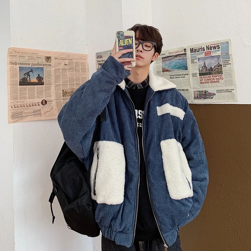 Men's jacket autumn and winter new lamb fur coat loose cotton casual jacket youth personality fashion trend men's clothing