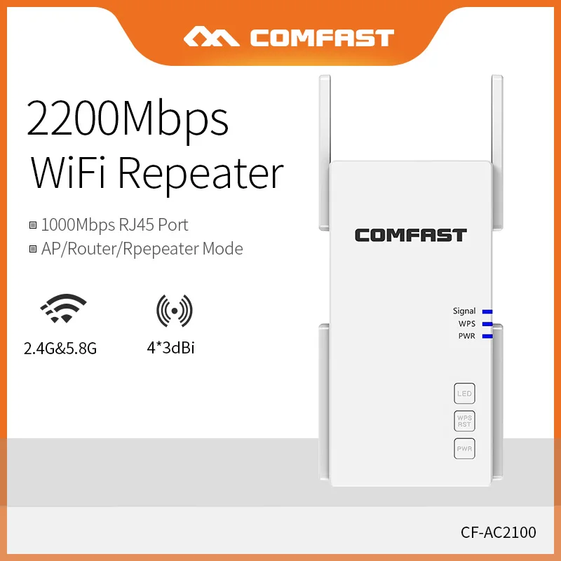 

Comfast 2100Mbps Dual Band Wireless Wifi Repeater/Extender 5G Home Wifi Gigabit RJ45 Port Router