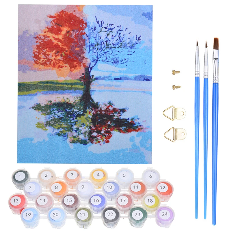 

DIY Oil Painting Tool Set Oil Painting Pigment Brushes Linen Cloth Set Paint By Numbers Four Season Tree Art Drawing Craft